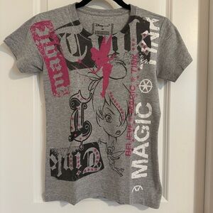 Disney Y2K Tinkerbell Gray Graphic Short Sleeve Shirt, XS